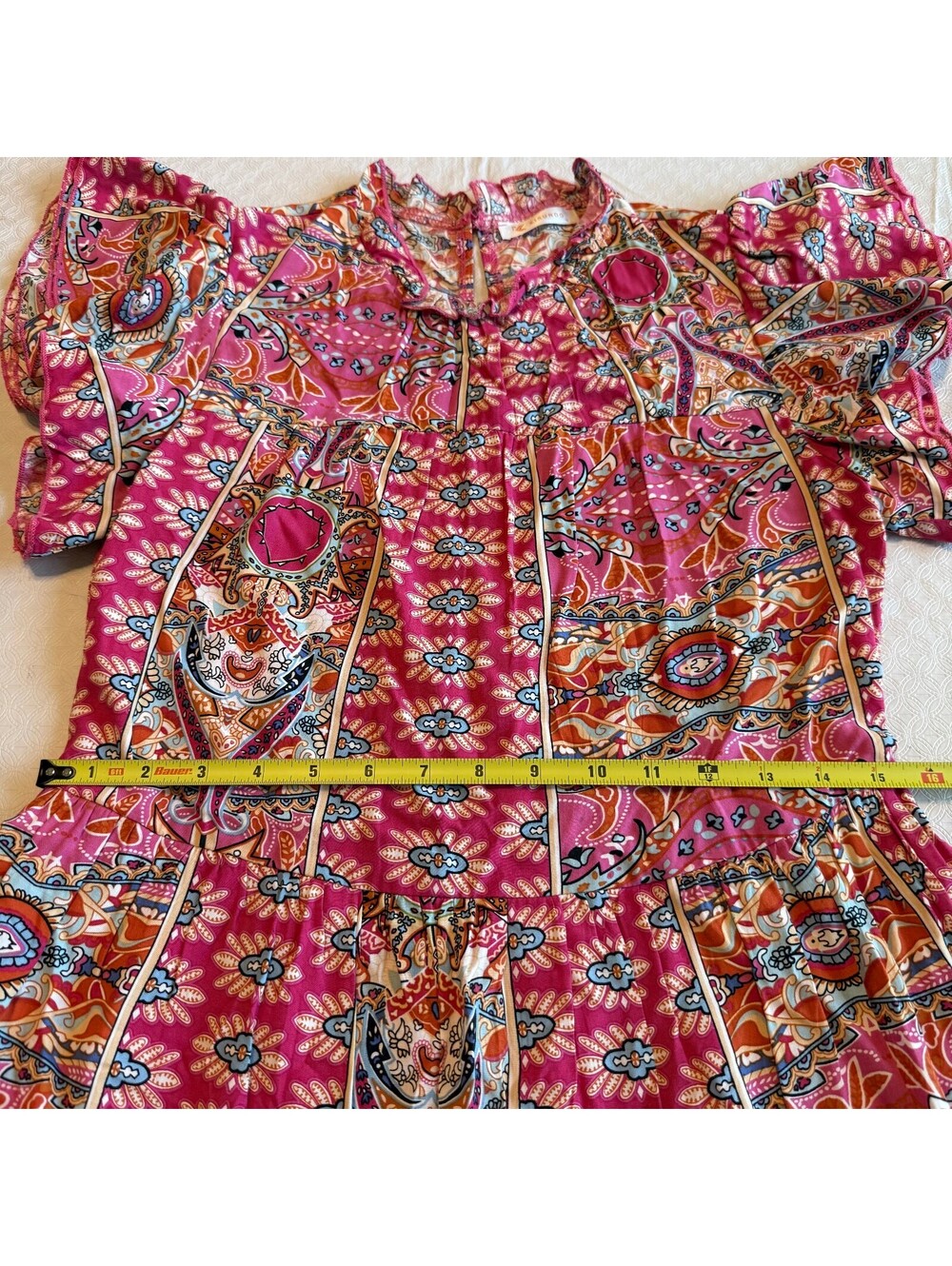 Kirundo Pink Patterned Viscose Dress with Ruffle Detail S - Picture 7 of 8